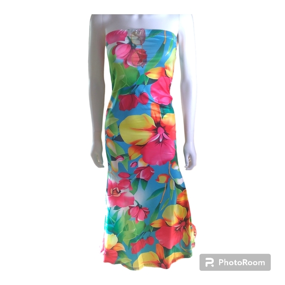Dresses & Skirts - Bright Flower Print Tube Top Maxi Dress